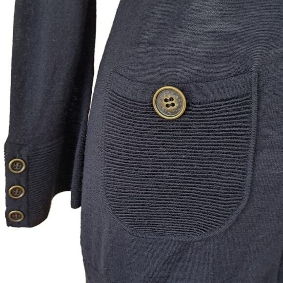 Nanette Lepore Navy Blue Wool Cardian Sweater Hoodie Nautical Size Small - Picture 6 of 9